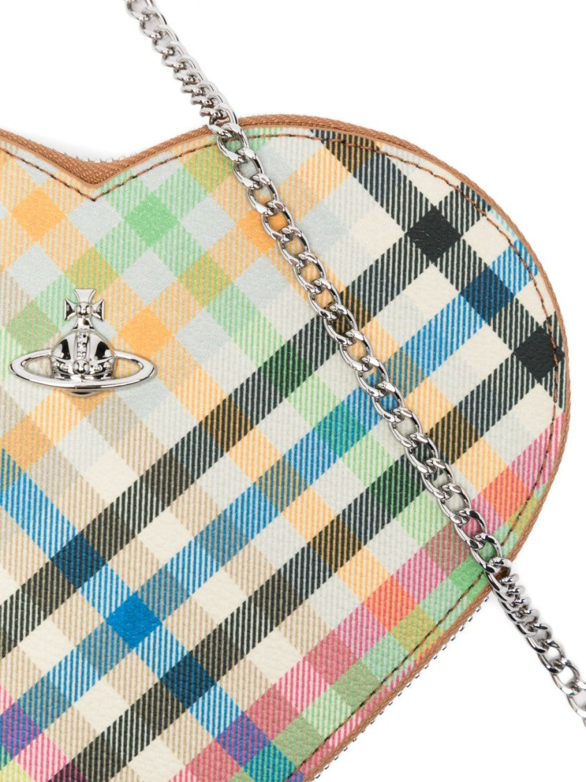 Vivienne Westwood Beige Multicolour Checked Heart Chain Bag