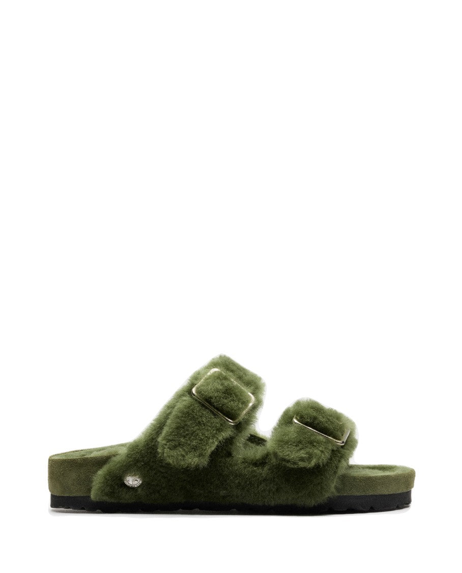 Birkenstock Women's Arizona Shearling Big Buckle Green Sandals