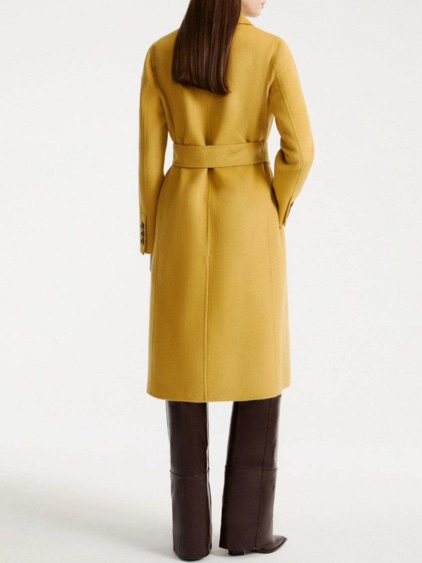 Marella Knee-Length Double-Breasted Coat With Wide Lapel And Matching Belt