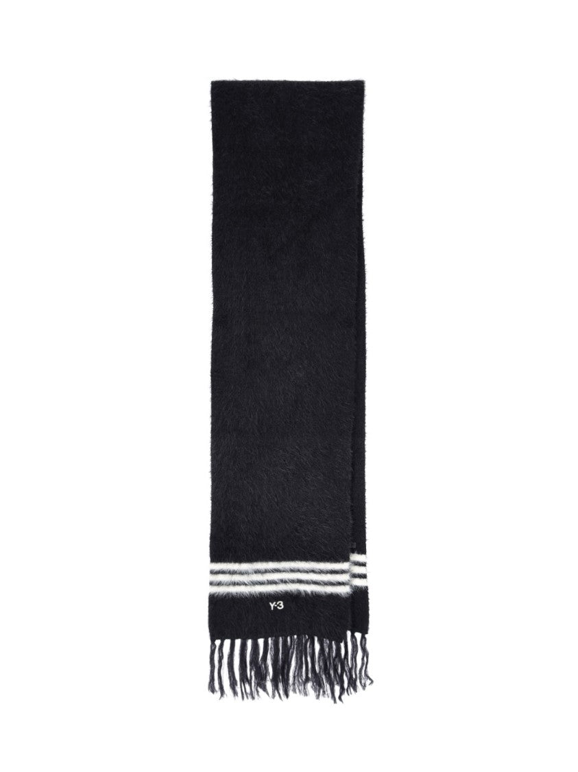 Y-3 Black 3-Stripes Fringed Scarf