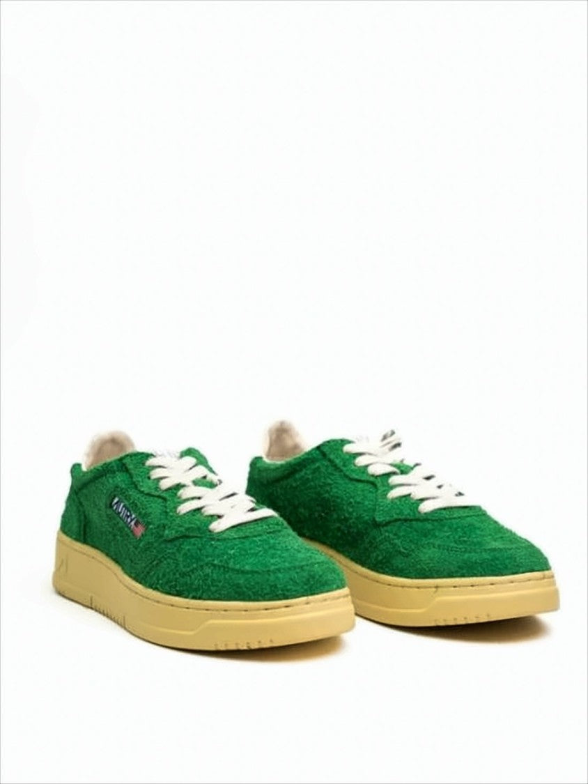 Autry Textured Green Low-Top Sneakers With Beige Sole