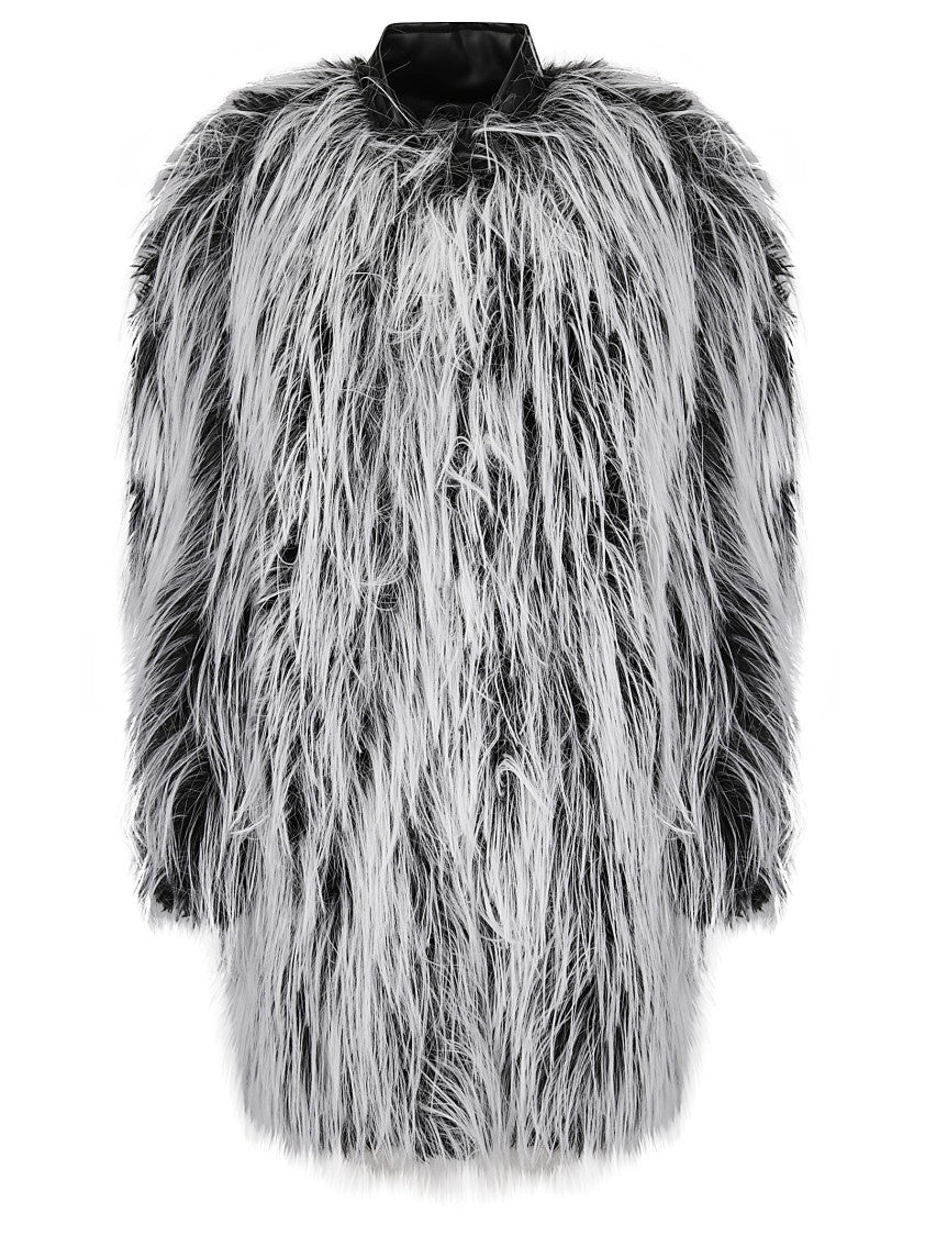 Sportmax Medium-Long Faux Fur Coat With Leather-Effect Collar