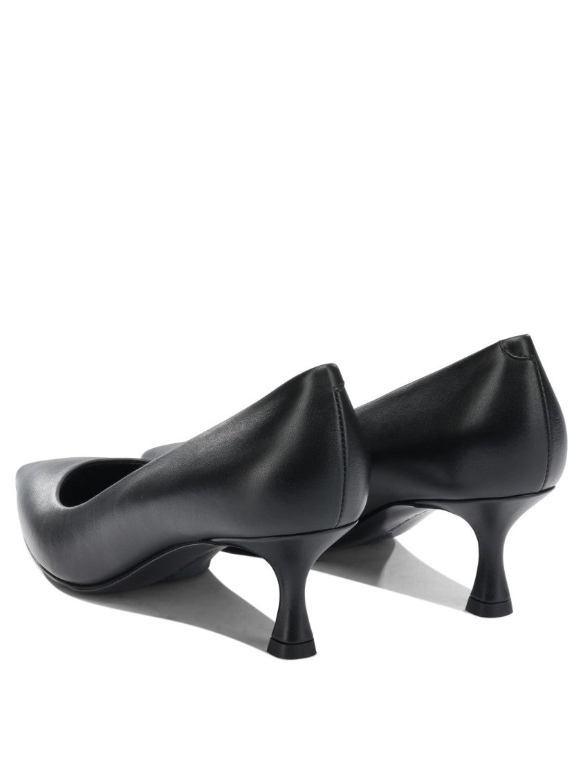 Sergio Levantesi Pointed Toe Leather Pumps With Flared Kitten Heel