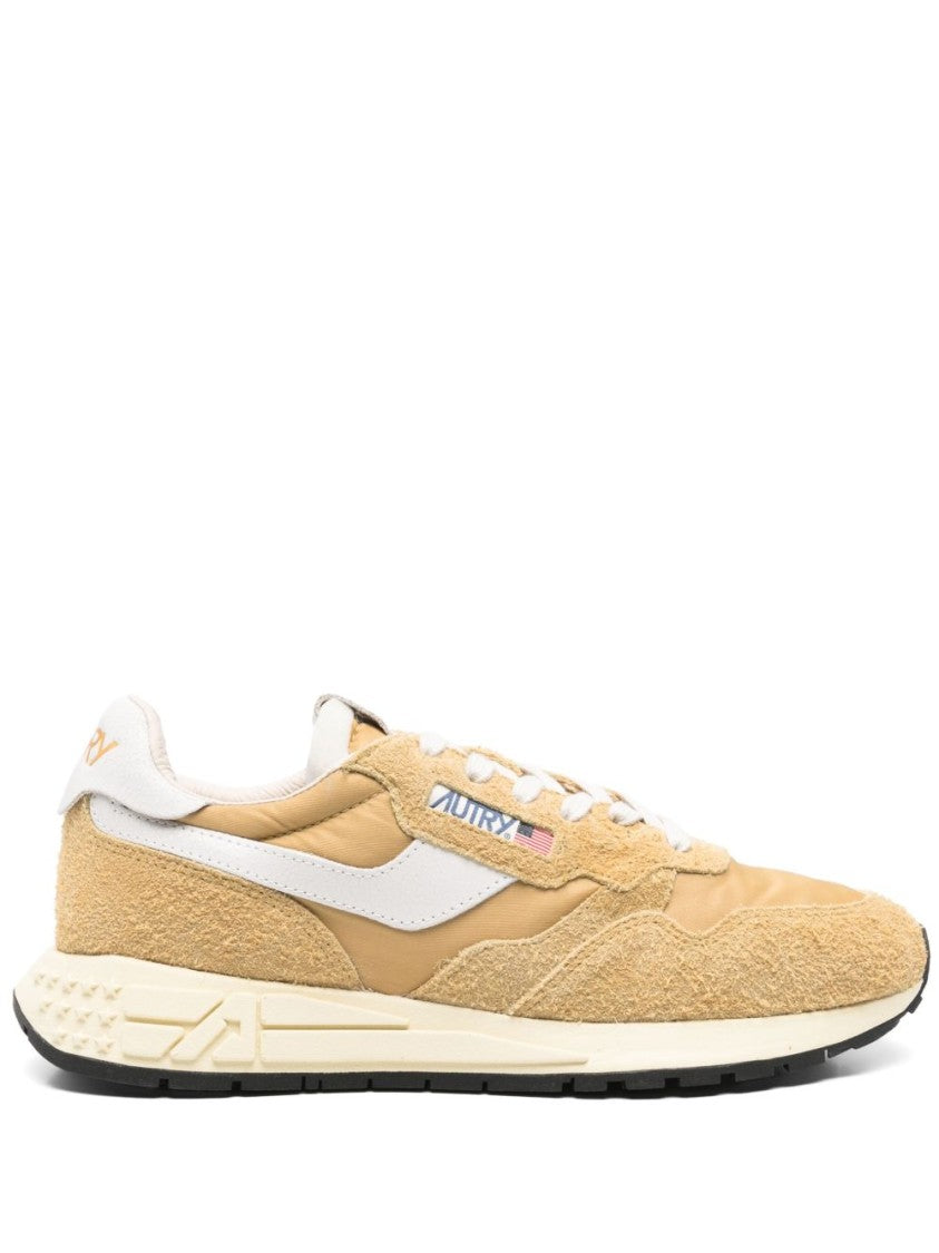 Autry Beige Logo Panel Round Toe Sneakers