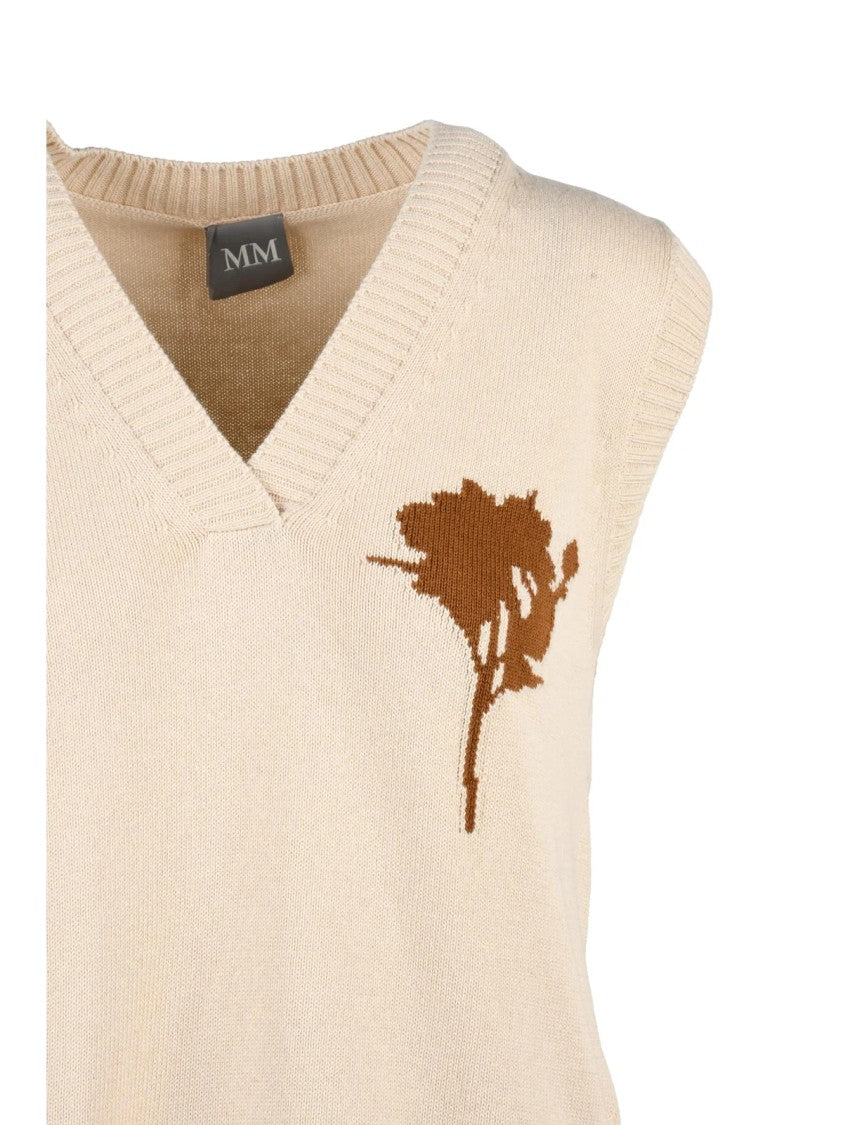 Mm By Max Mara Beige Cotton Floral Knit Vest