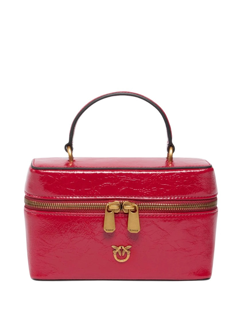 Pinko Crinkled Leather Mini Shoulder Bag With Love Birds Plaque