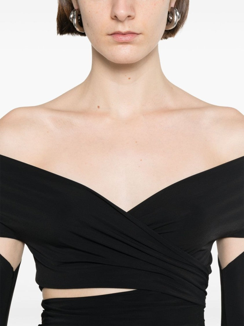 Amazuin Off-The-Shoulder Black Top With Knotted Design
