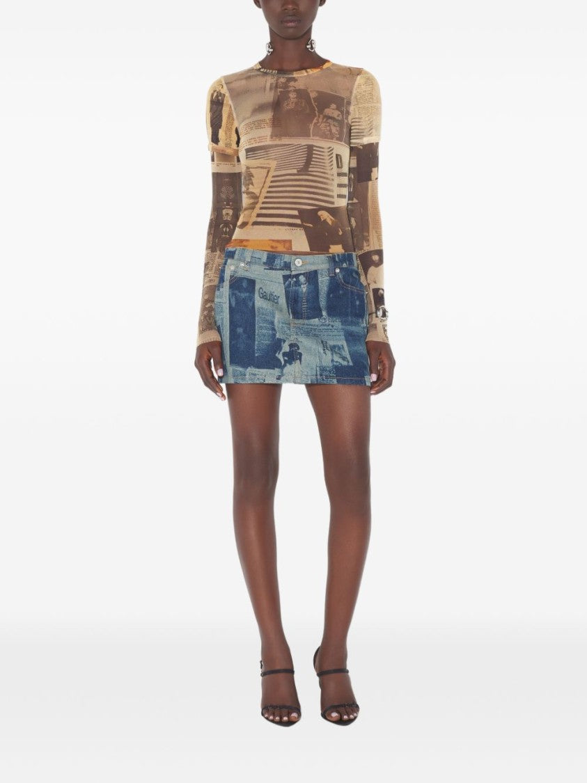 Jean Paul Gaultier Semi-Sheer Long-Sleeved Top With Artistic Collage Print