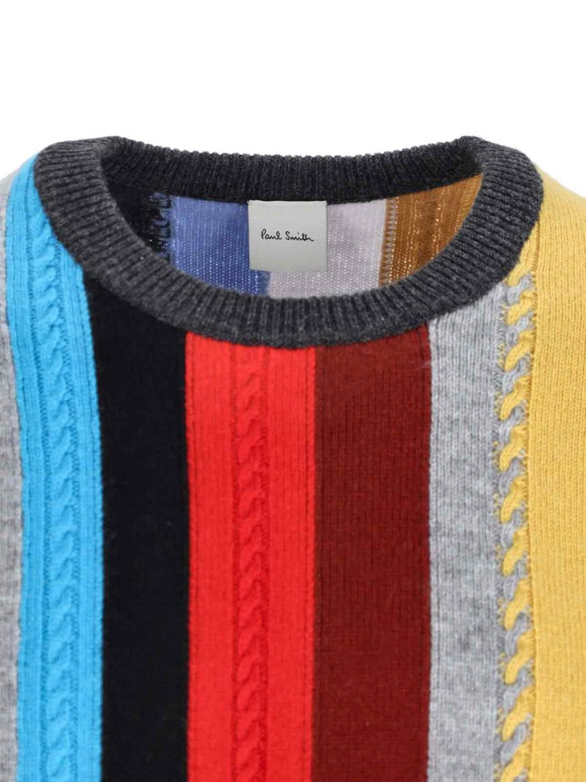 Paul Smith Multicolour Vertical Stripe Sweater With Cable Knit Detailing