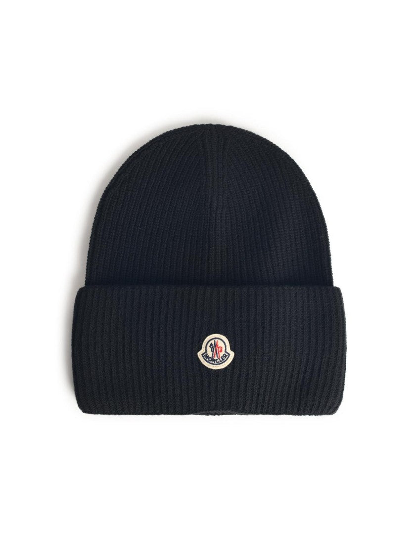 Moncler Black Virgin Wool Beanie
