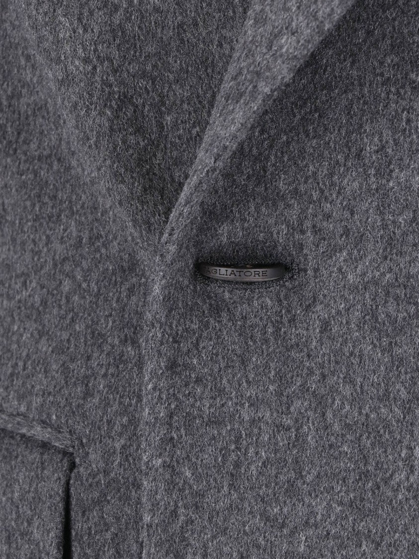 Tagliatore Grey Virgin Wool Peak Lapel Coat