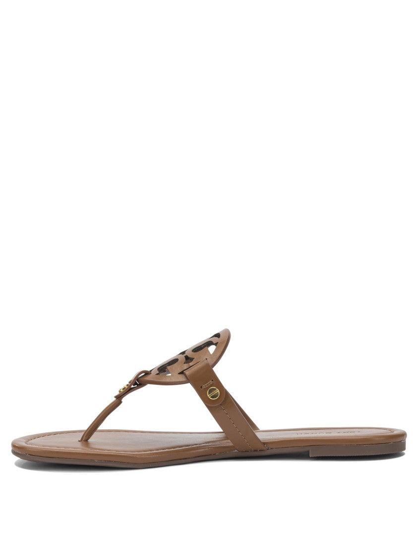 Tory Burch Brown Leather Sandals With Cut-Out Emblem