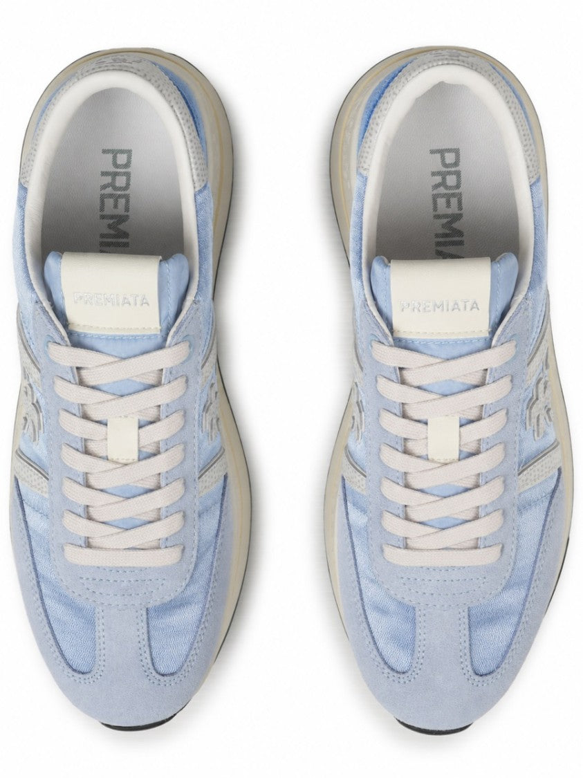 Premiata Soft Blue Sneakers With Distinctive Logo And Contrasting Outsole
