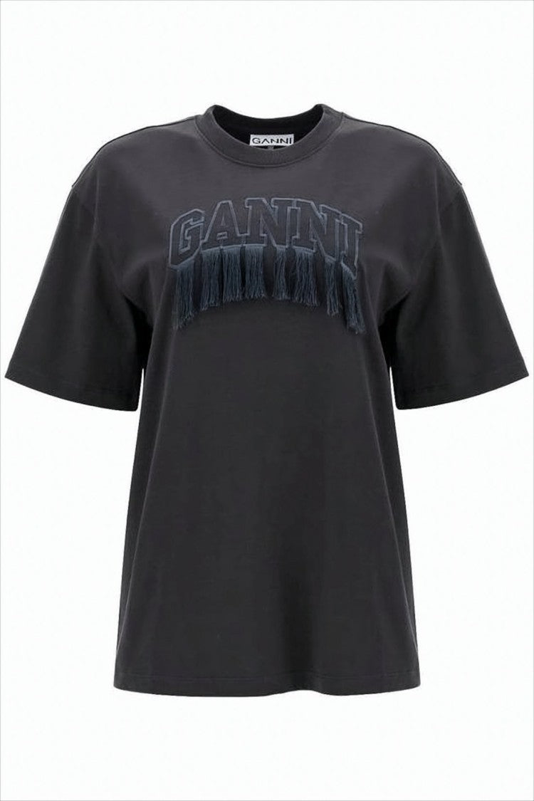 Ganni Relaxed Fit Short-Sleeve T-Shirt With Embroidered Logo