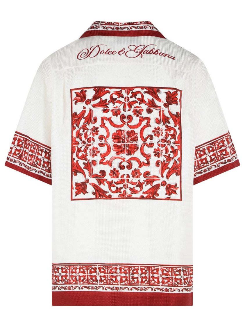 Dolce & Gabbana White Silk Maiolica Rubino Shirt