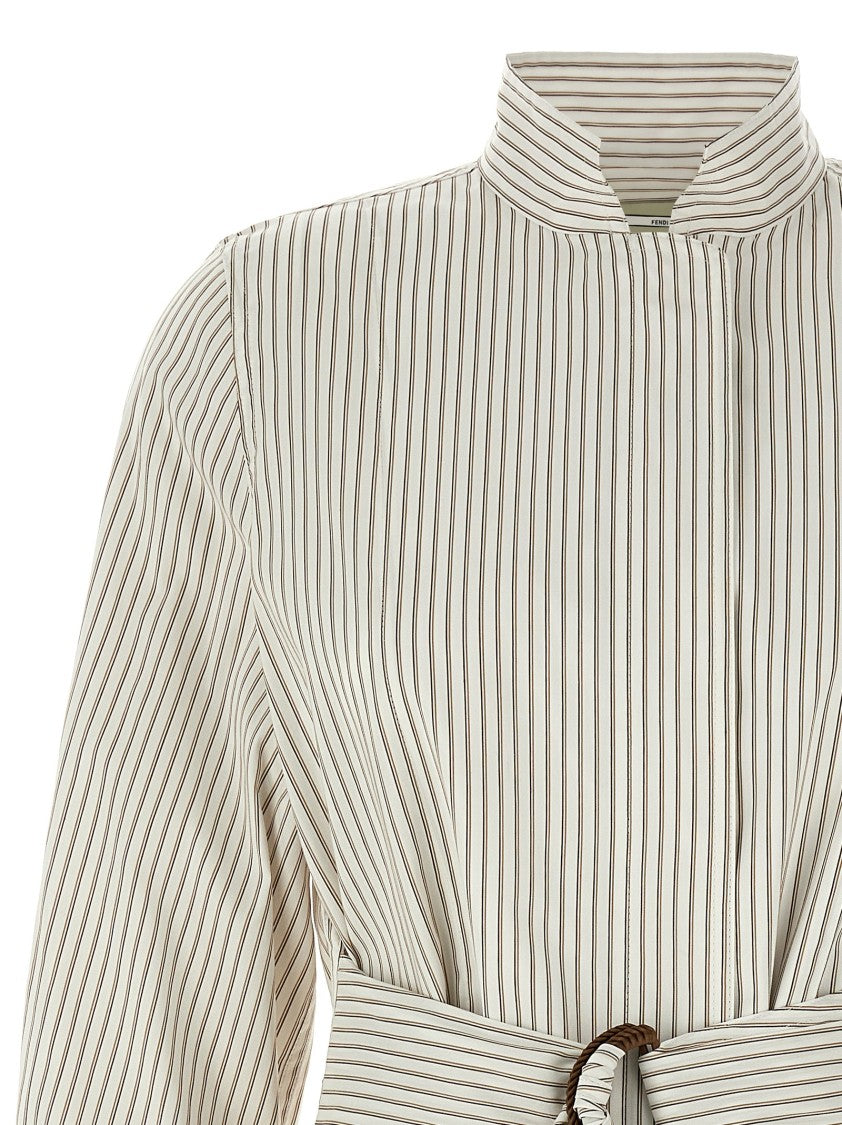 Fendi Contrasting Striped Cotton-Silk Blouson With Mandarain Collar