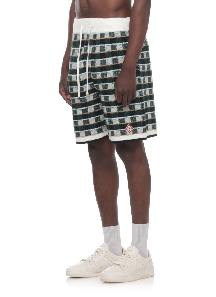Casablanca Green Mosaic Check Pattern Shorts