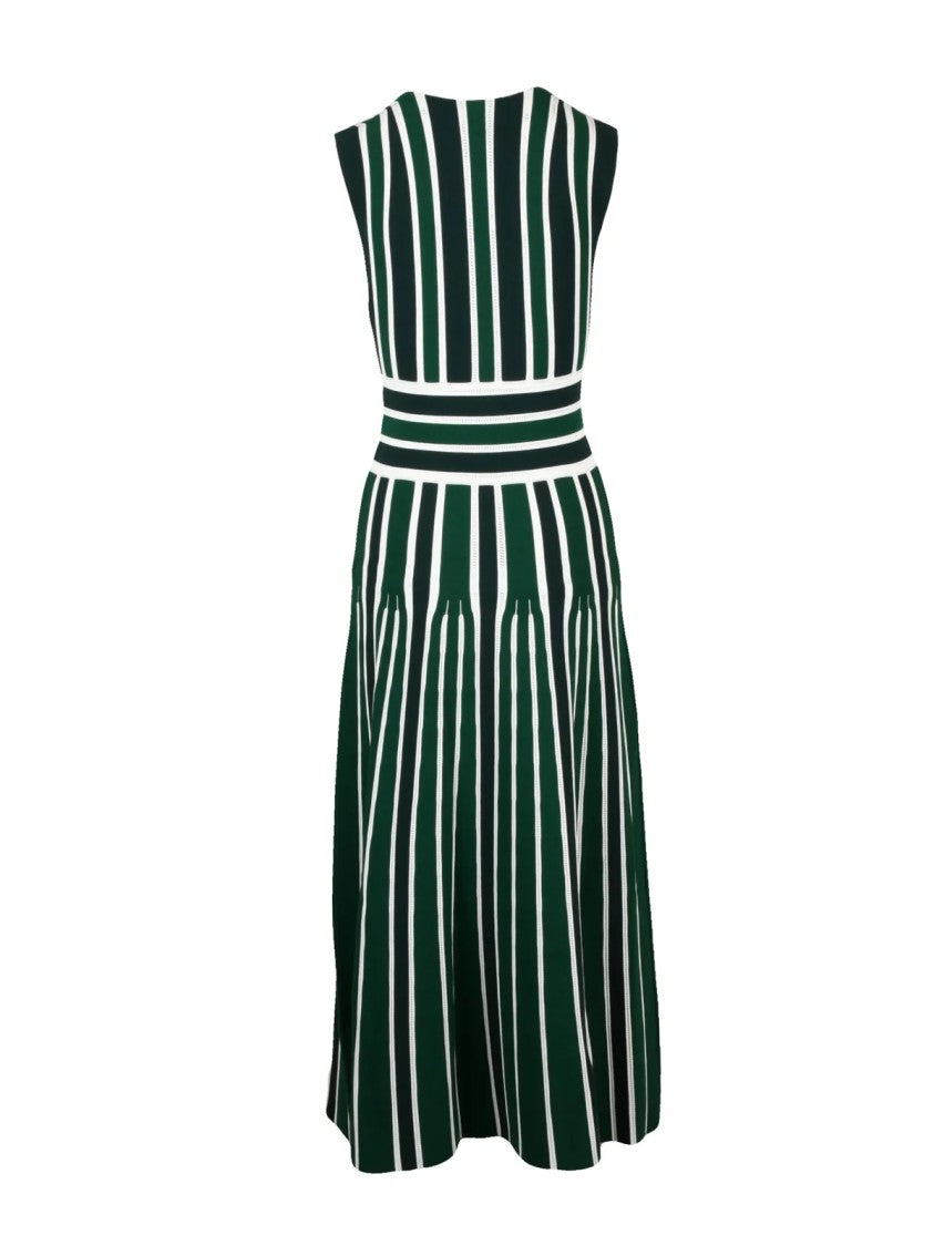 Max Mara Sleeveless Striped Knit Dress With Deep V-Neckline And Flared Skirt