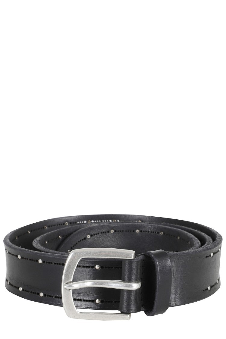 Orciani Black Studded Silver Buckle Leather Belt