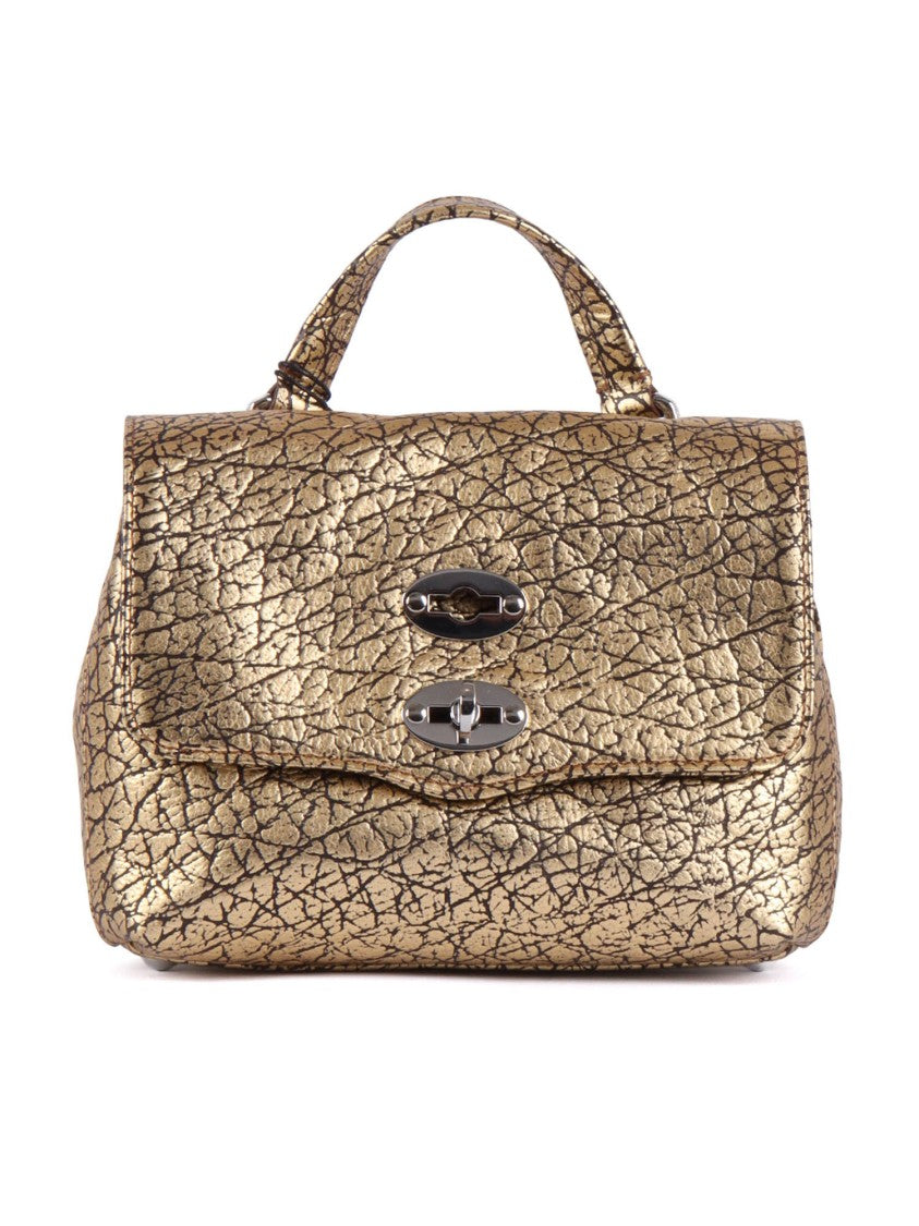 Zanellato Srl Compact Structured Handbag In Metallic Gold Bovine Leather