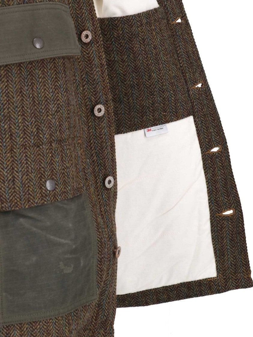 Roy Roger's Brown Herringbone Classic Collar Wool-Blend Jacket