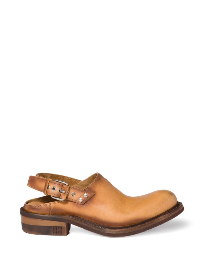 Miu Miu Closed Toe Leather Slingback Sandals