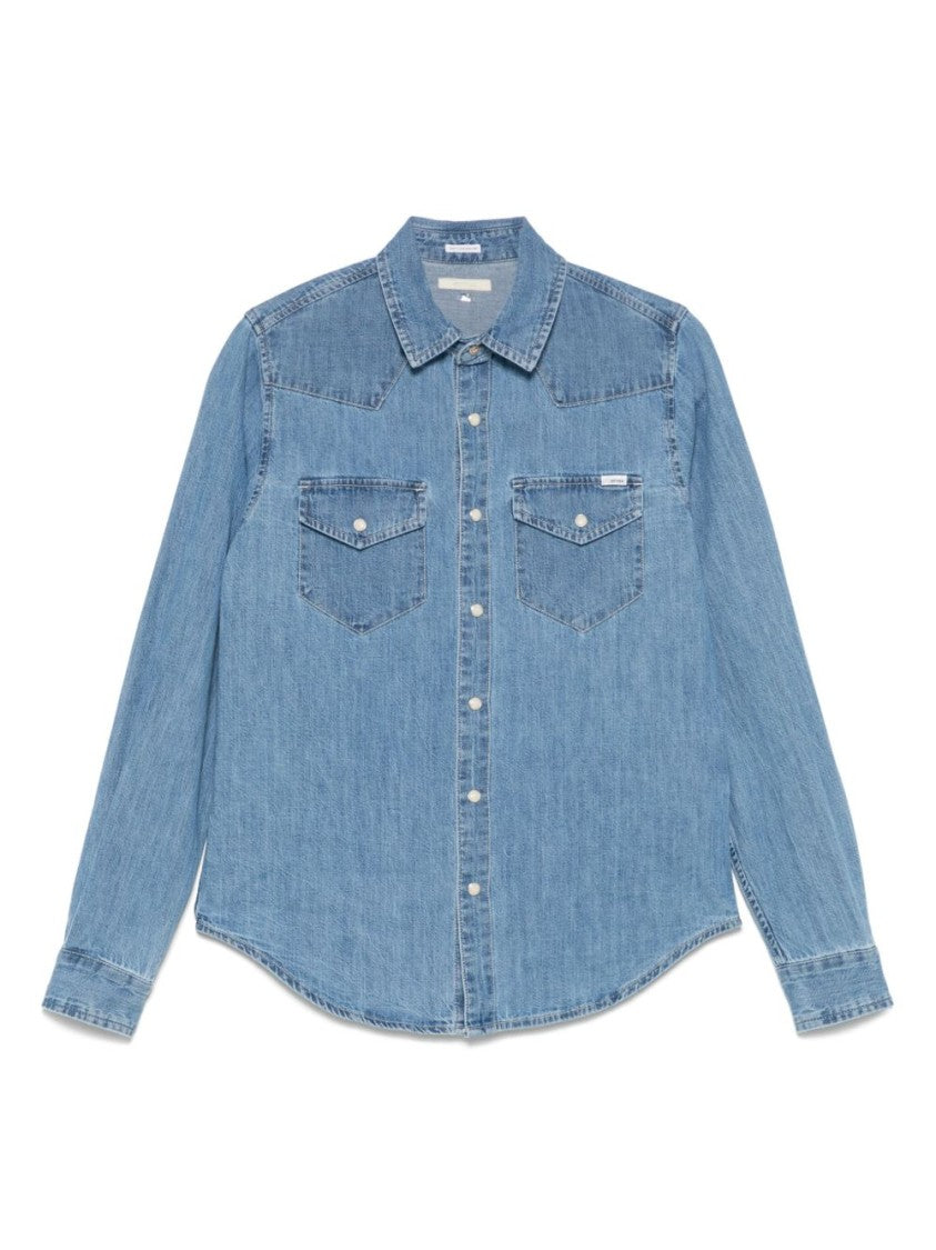 Mother Classic Button-Down Shirt In Soft Clear Blue