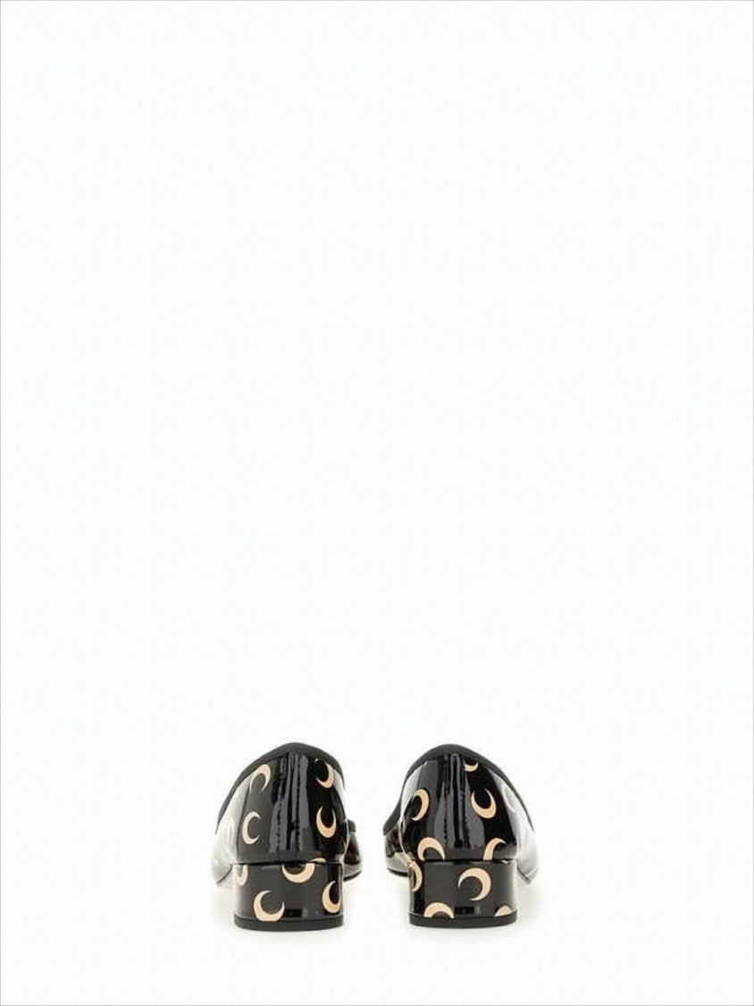 Marine Serre Black Calf Leather Low-Heeled Pumps