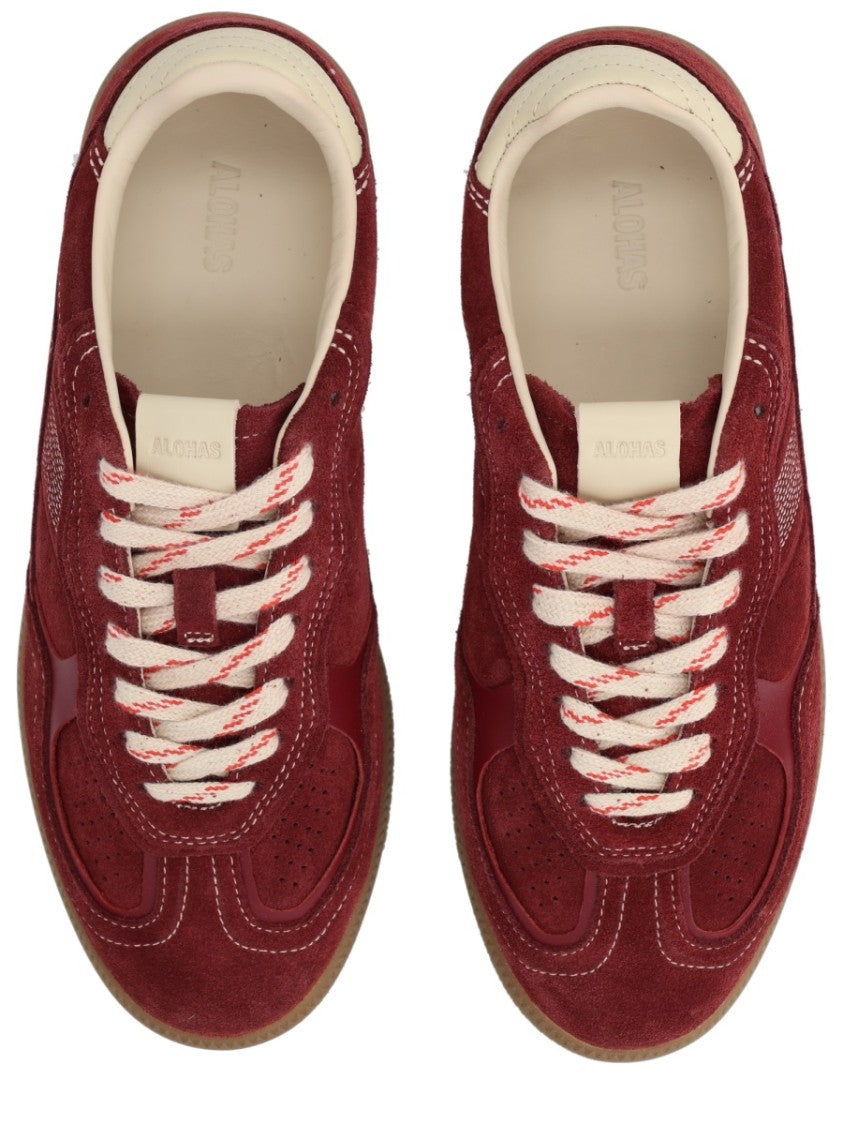 Alohas Burgundy Suede Perforated Retro Sneakers