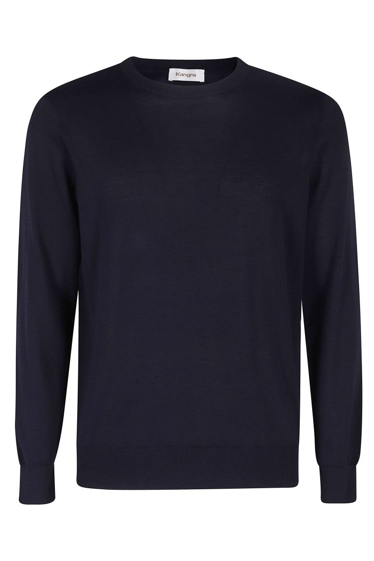Kangra Blue Single Thread Ribbed Trim Cotton Sweater