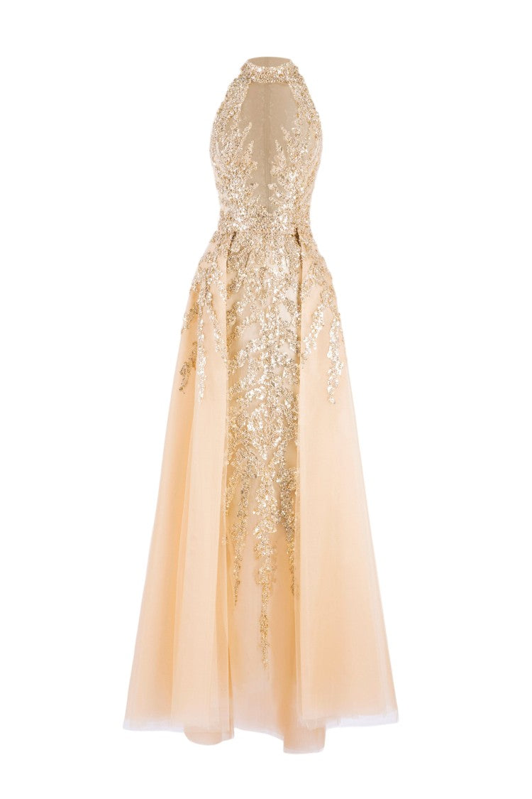 Saiid Kobeisy Gold Beaded Long Dress
