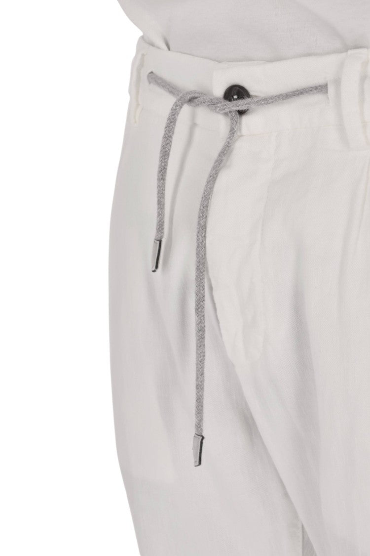 Eleventy White Cotton-Linen Drawstring Pants