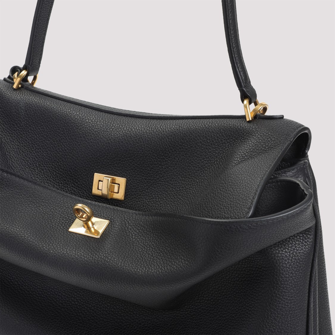 Balenciaga Rodeo M Black Grained Leather Shoulder Bag