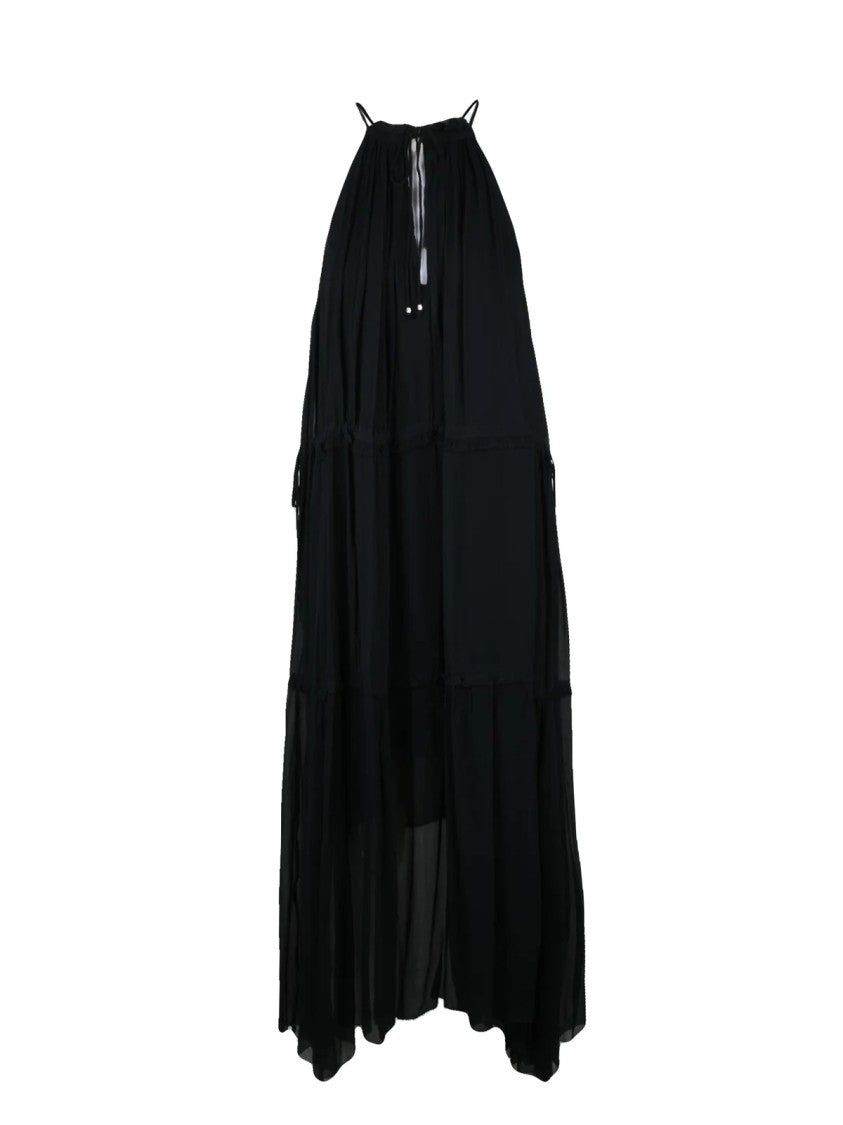 Isabel Marant Étoile Flared Black Maxi Dress With Tiered Detailing And Elegant Slip