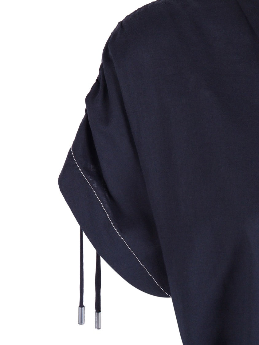 Peserico Blue Cotton Boxy Drawstring Blouse