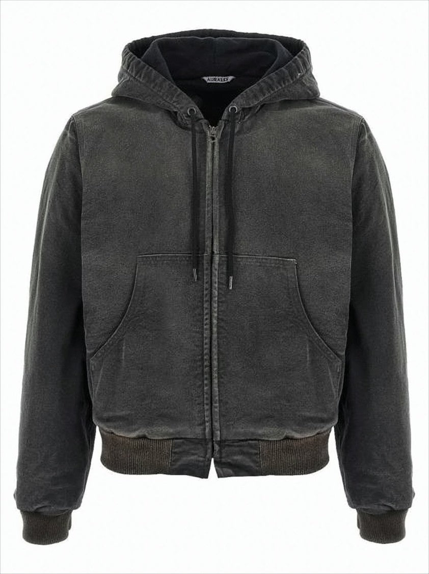Auralee Zip-Up Cropped Hoodie With Drawstring