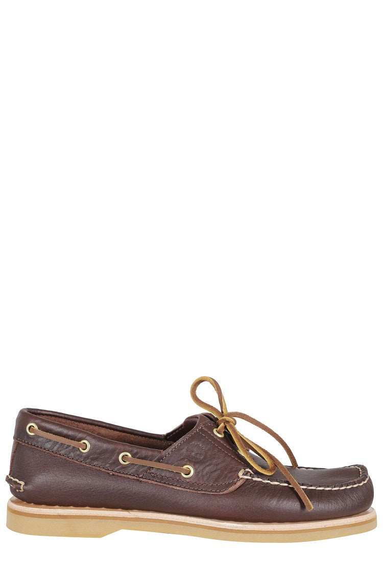Timberland Brown Handcrafted Crude Leather Laces Leather Boat Shoes