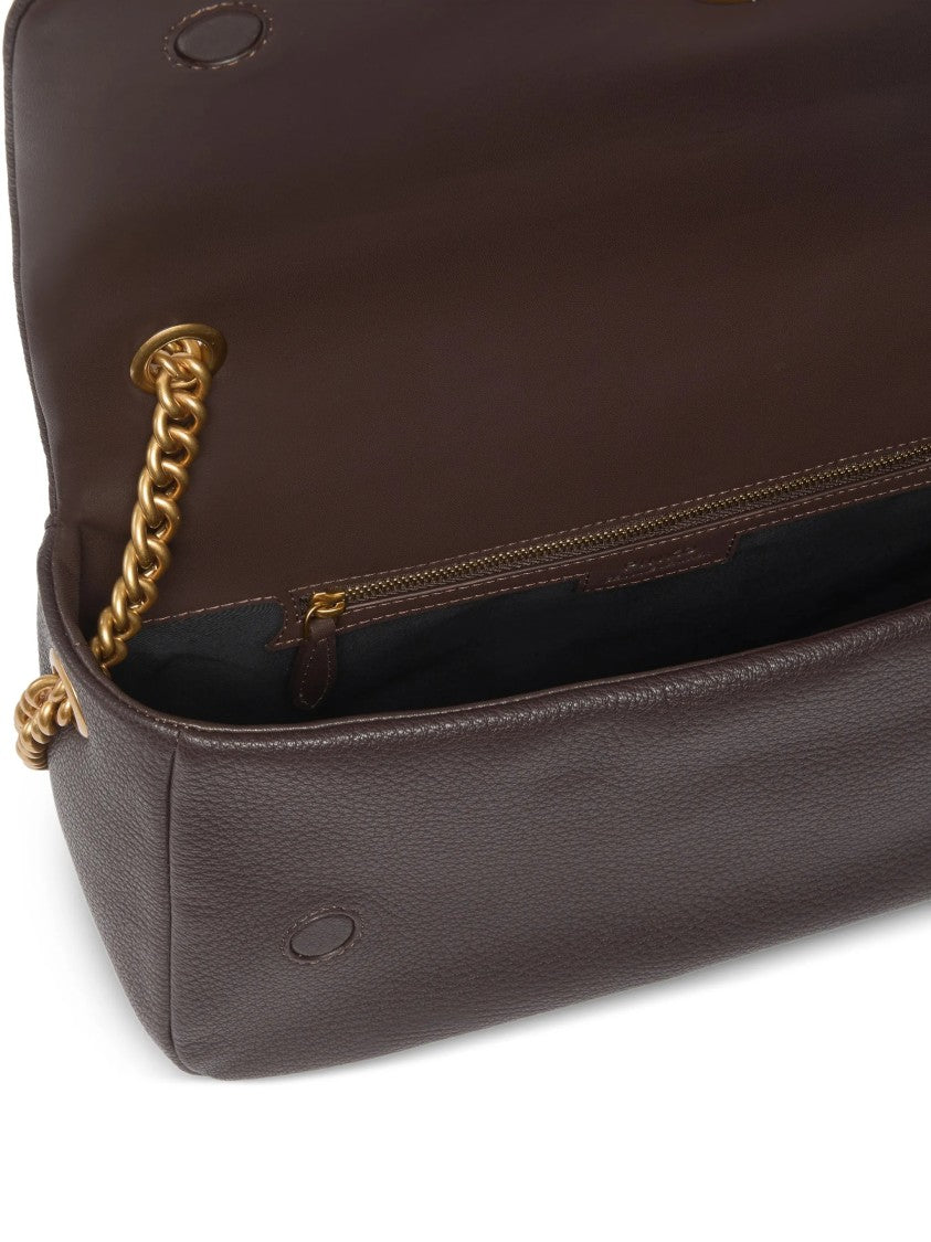 Pinko Textured Leather Handbag With Gold-Tone Bird Clasp
