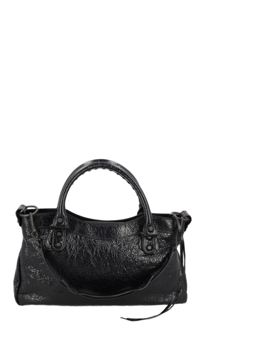 Balenciaga Rectangular Black Leather Handbag With Textured Finish