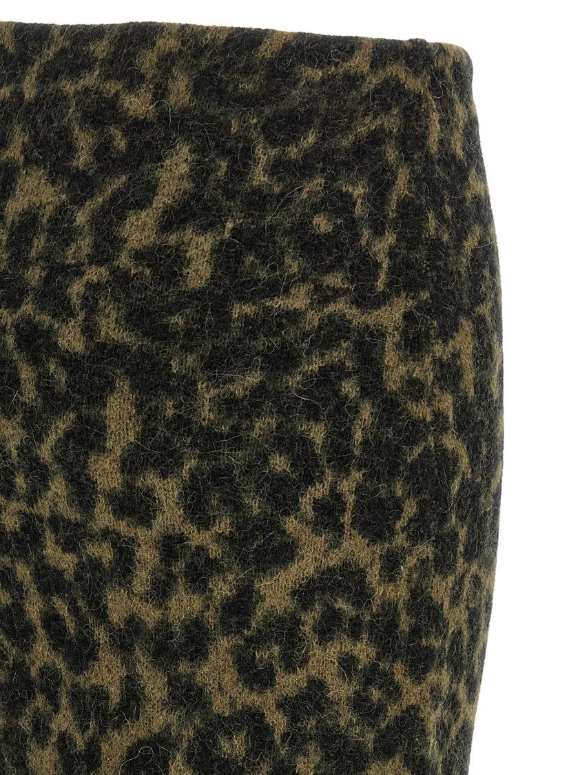 Nude Alpaca Wool Blend Animal Print Midi Skirt