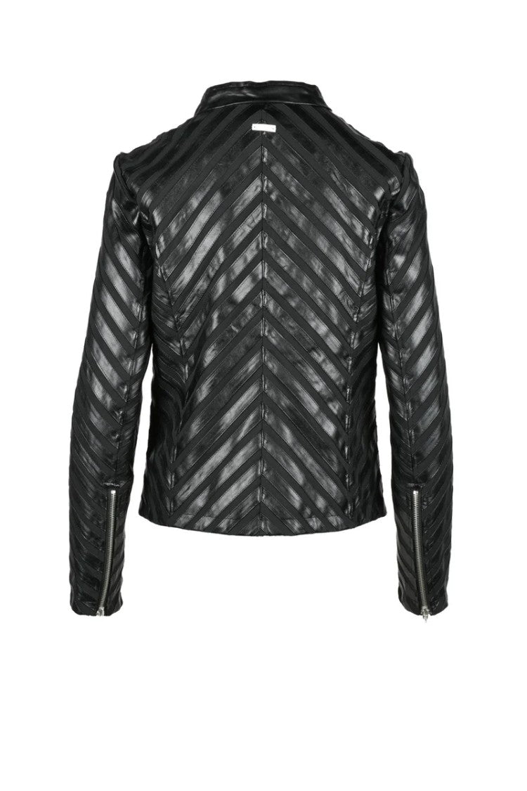 Cafenoir Black Biker Polyester Leather Jacket