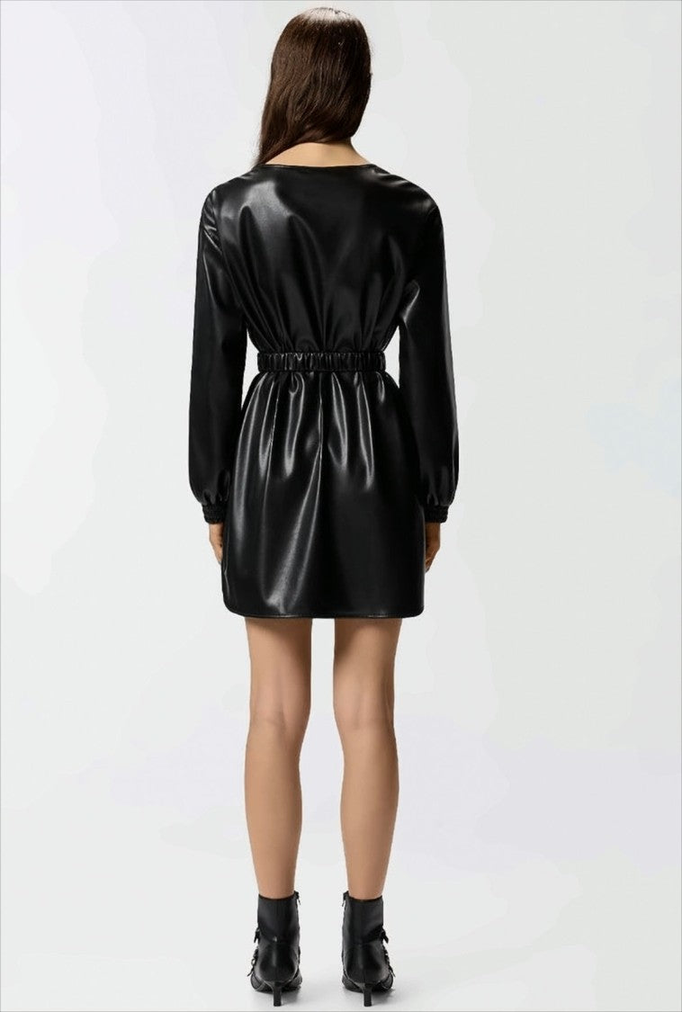Pinko Short Dress With Leather Effect
