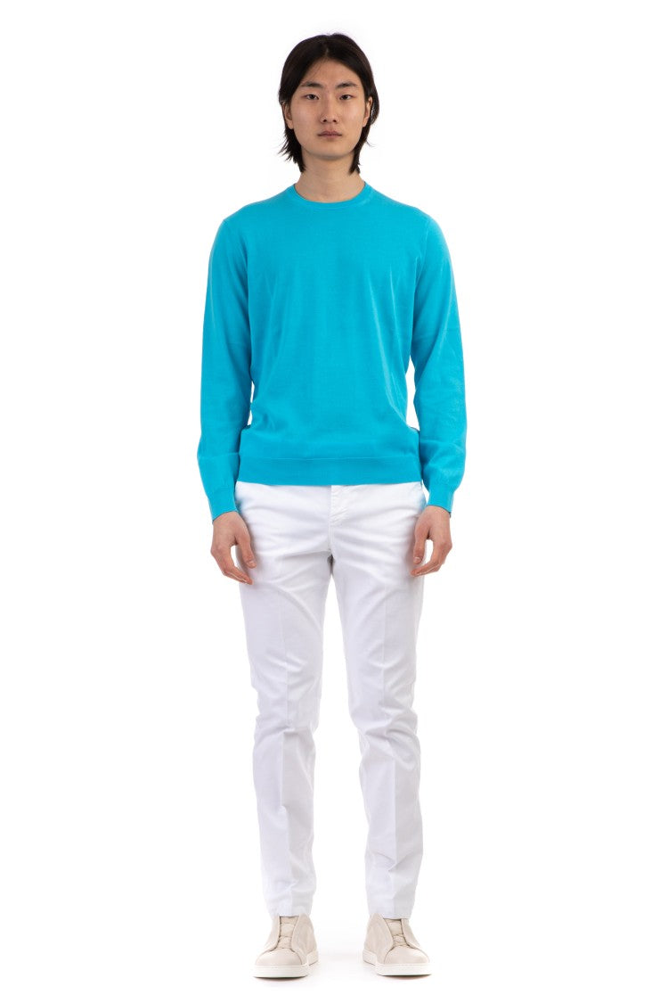Drumohr Long-Sleeve Crewneck Top In Frosted Cotton