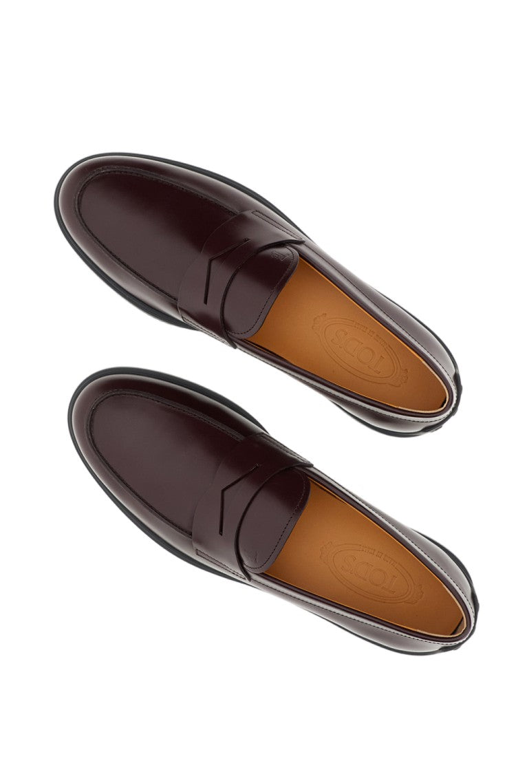 Tod's Brown Calfskin Moccasin With Embossed Monogram And Gommini Sole