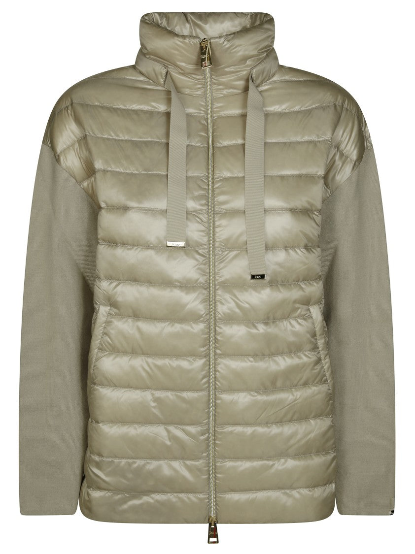 Herno 3/4 Length Puffer Jacket With Knit Sleeves