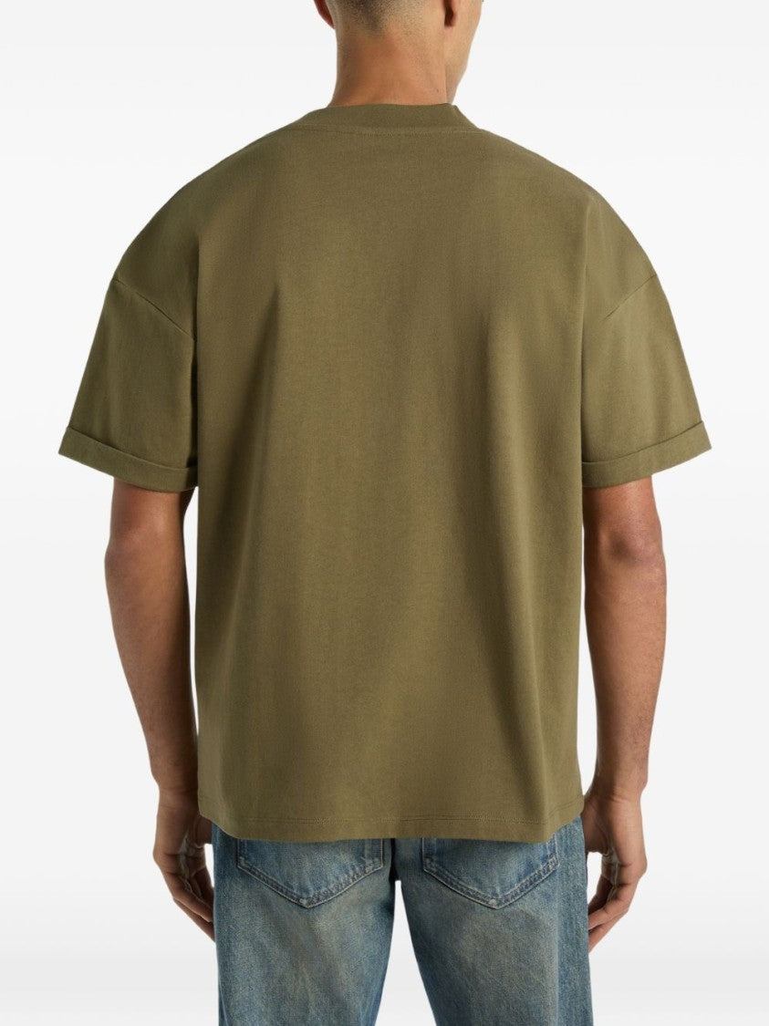 Balmain Olive Green Boxy-Fit Floral T-Shirt