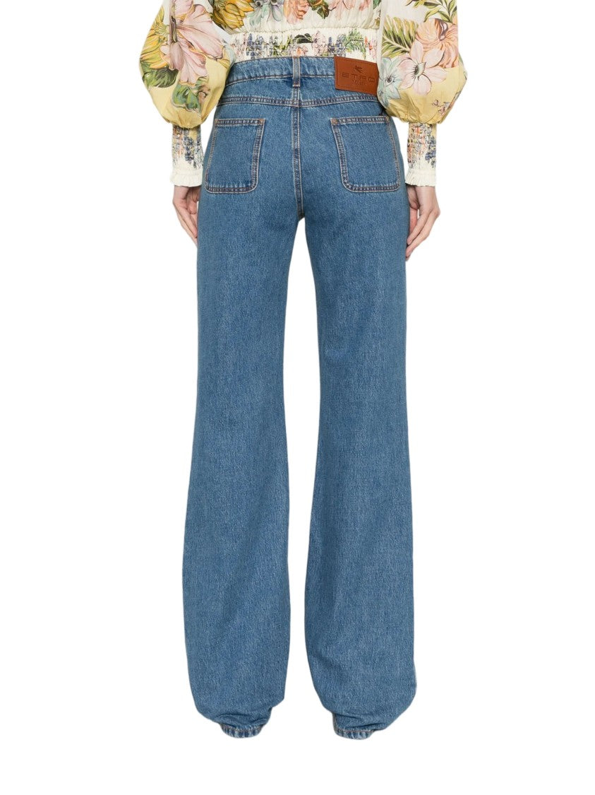 Etro Wide-Leg Blue Denim Five-Pocket Jeans