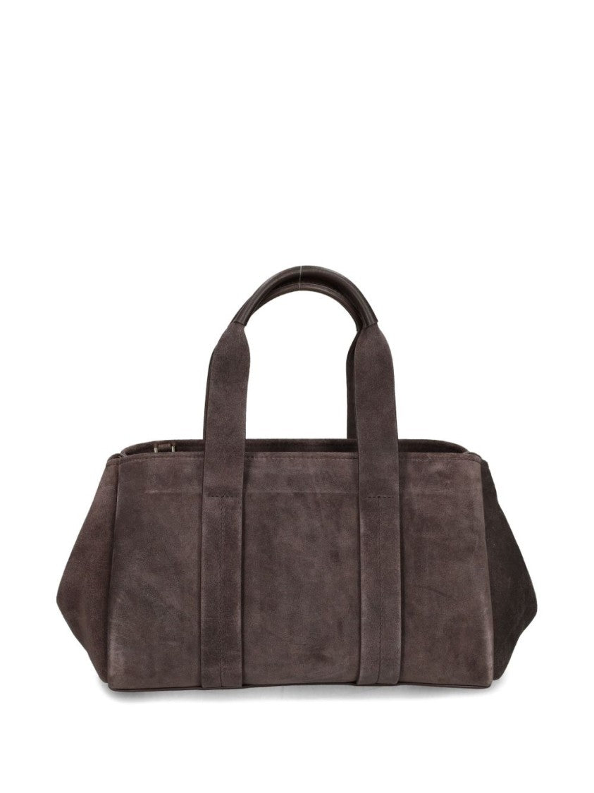 Michael Kors Structured Brown Suede Handbag With Gold Accents