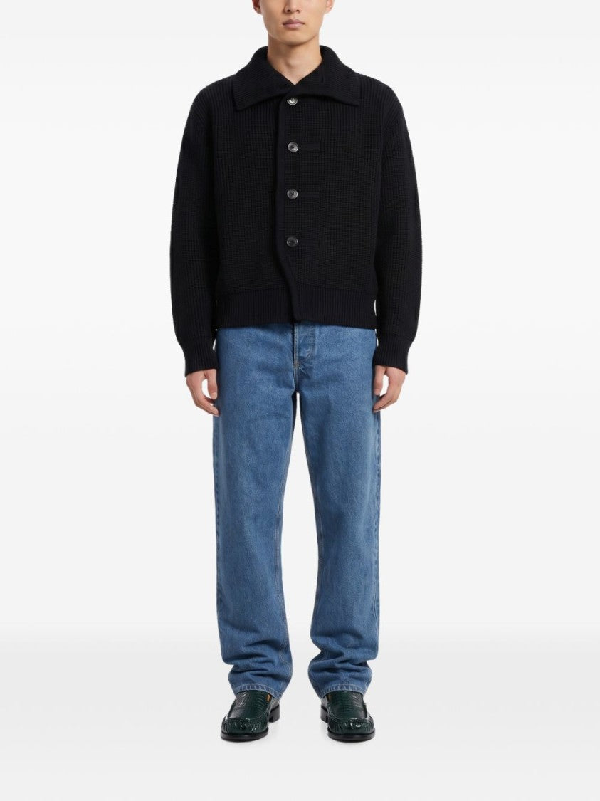Dries Van Noten Ribbed Knit Sweater With Boxy Silhouette And Button Closure