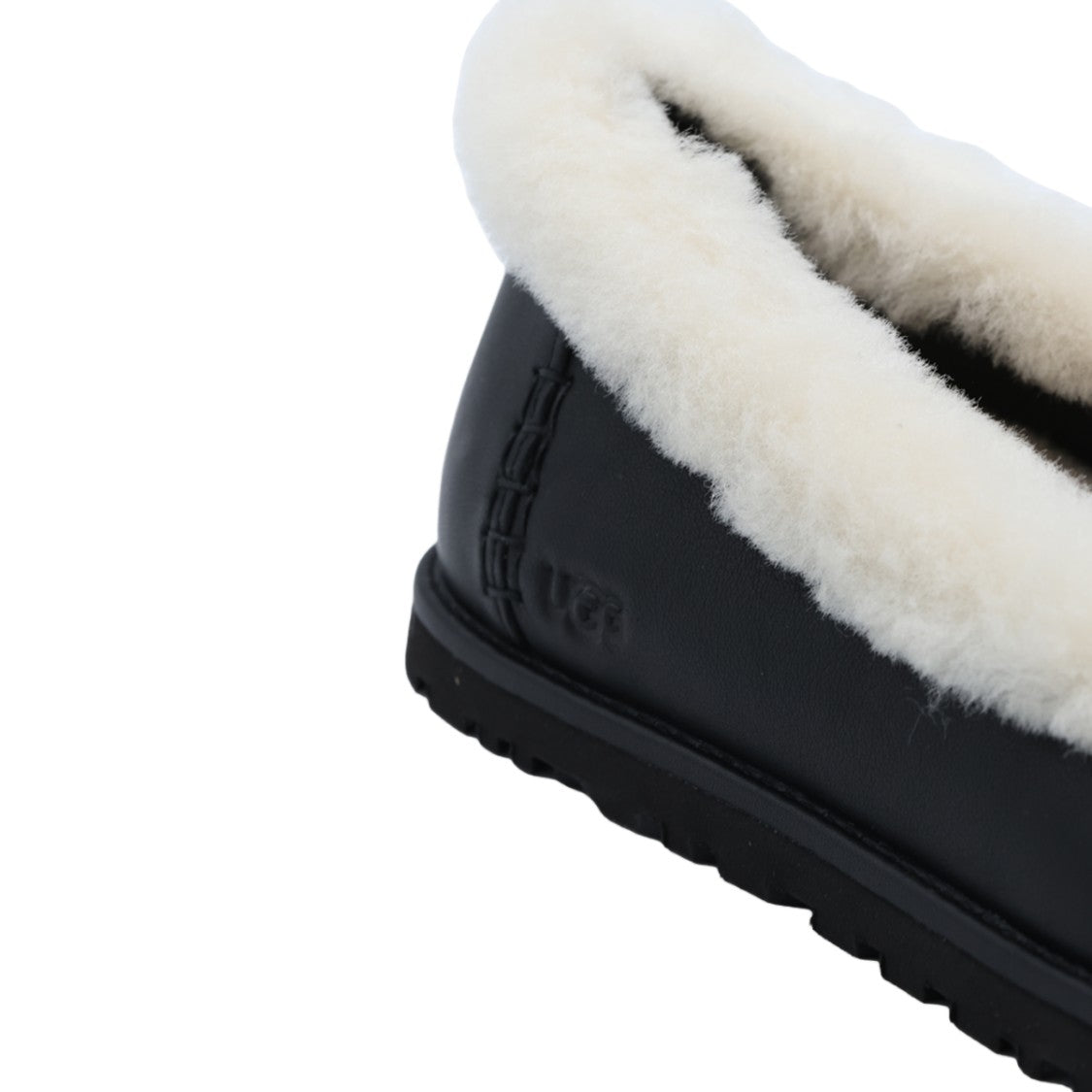Ugg Black Flat Shoes With Plush White Fur Trim
